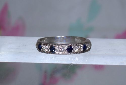 Vintage Sapphire and Diamond Half Eternity 18ct White Gold Ring