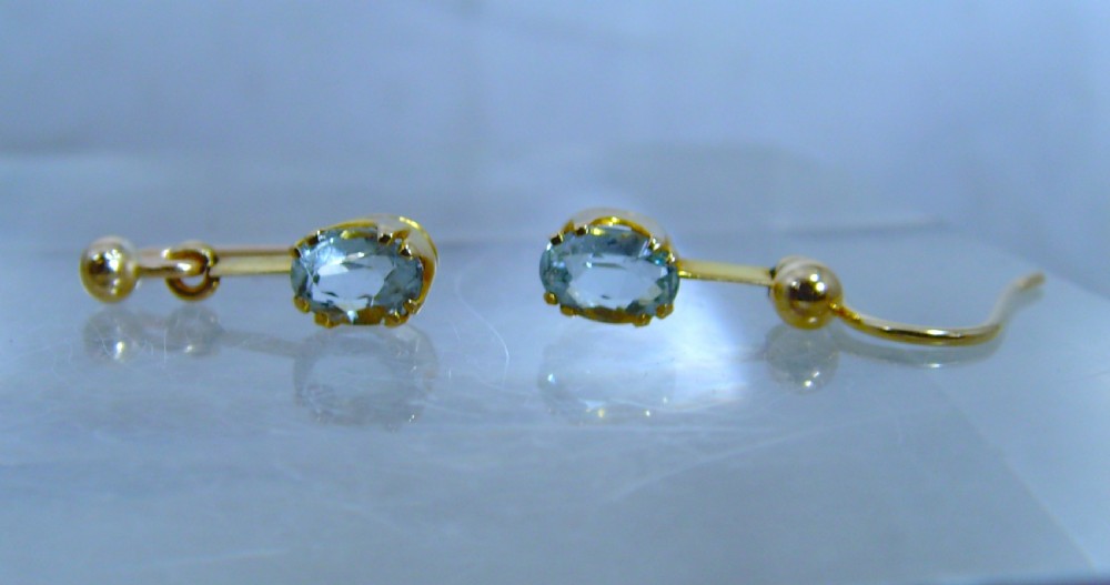 Reserved for PAUL /Antique Edwardian 9ct Gold Aquamarine drop earrings View V