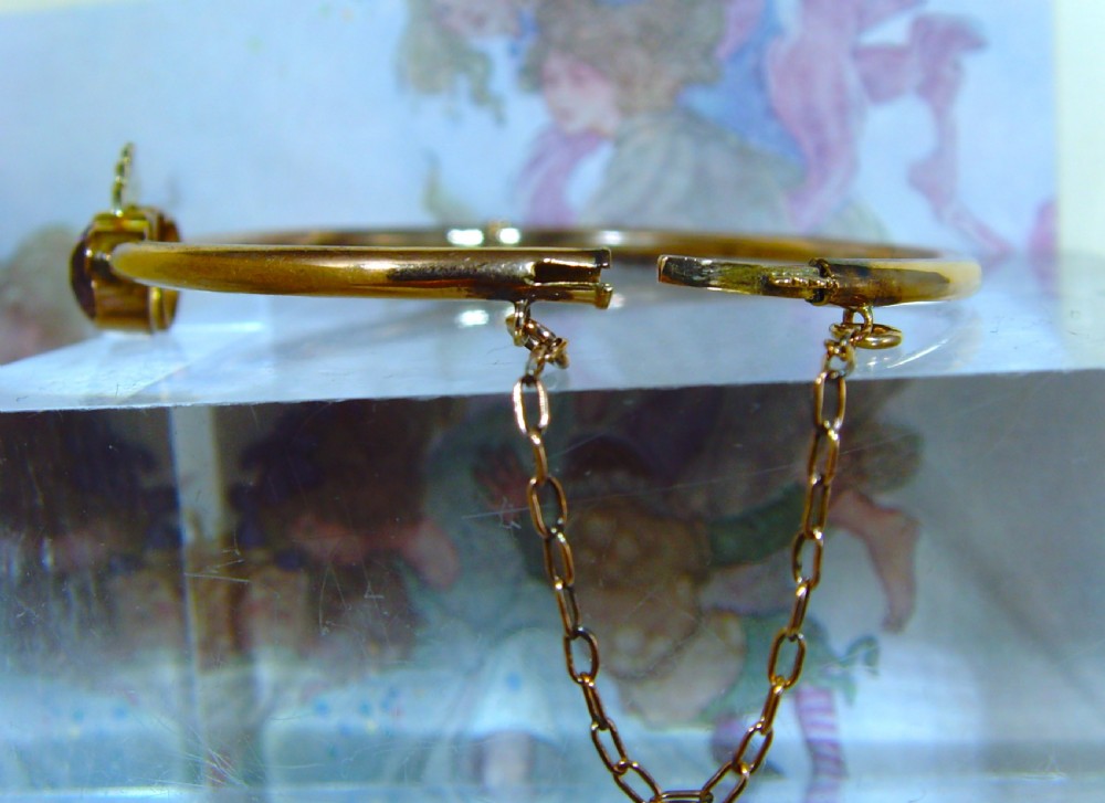 Antique Victorian double Amethyst heart and pearl 9ct rose gold bangle View VII