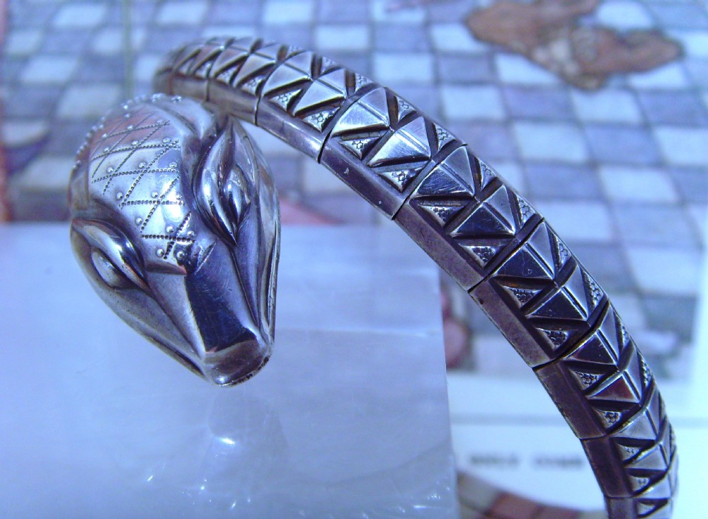 Antique Art Deco silver coil snake bangle