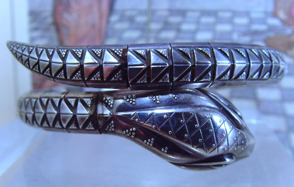 Antique Art Deco silver coil snake bangle View II
