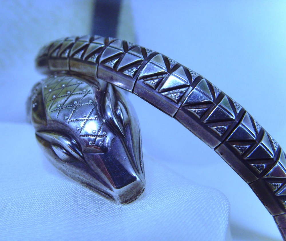Antique Art Deco silver coil snake bangle View IV