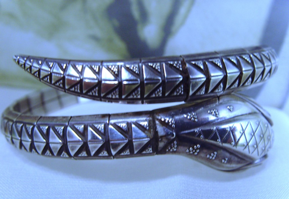 Antique Art Deco silver coil snake bangle View VI