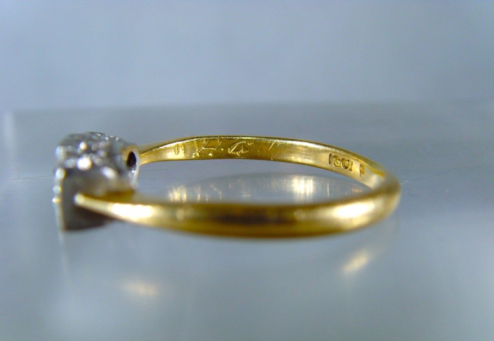Antique Art Deco 18ct yellow gold and platinum Diamond Trilogy Ring View III