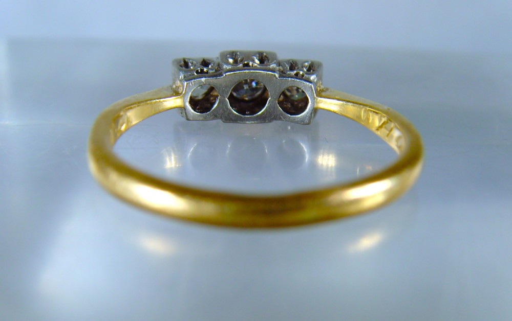 Antique Art Deco 18ct yellow gold and platinum Diamond Trilogy Ring View IV
