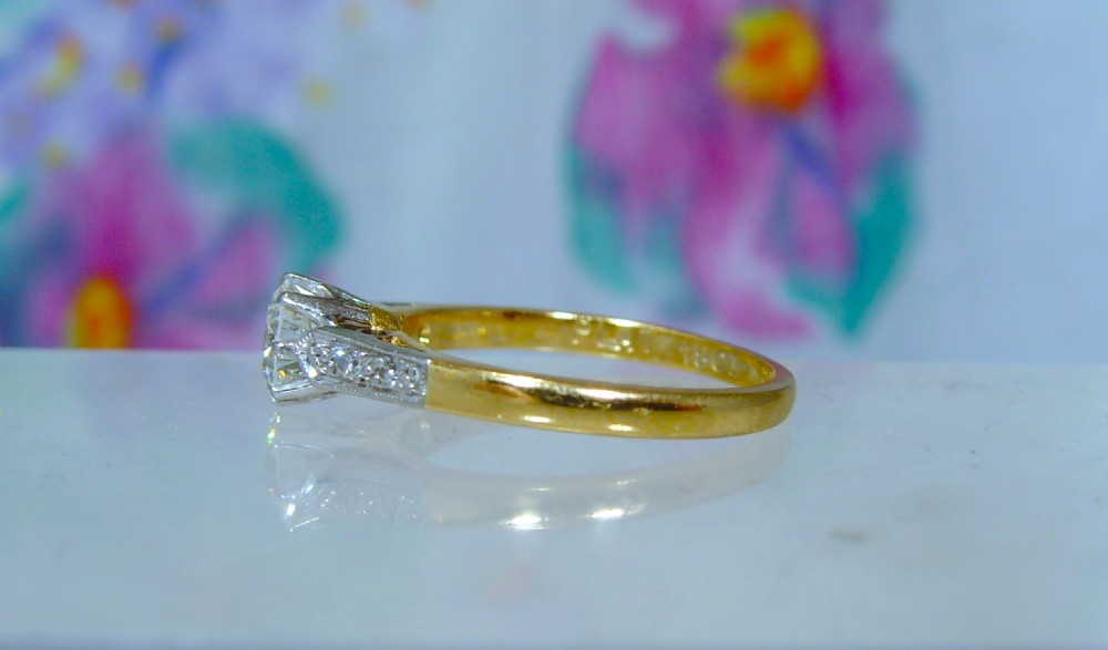 Antique Art Deco 18 ct yellow gold and platinum Diamond Solitaire Ring View VI