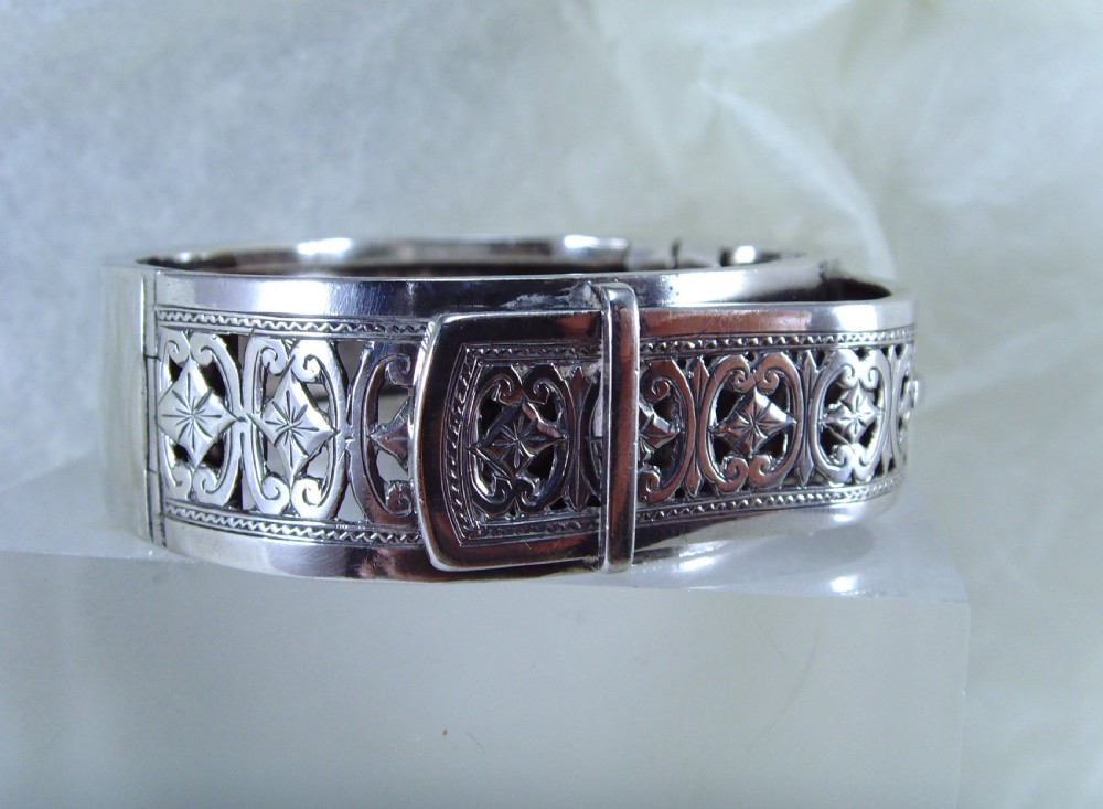 Antique Victorian aesthetic movement silver buckle bangle View II