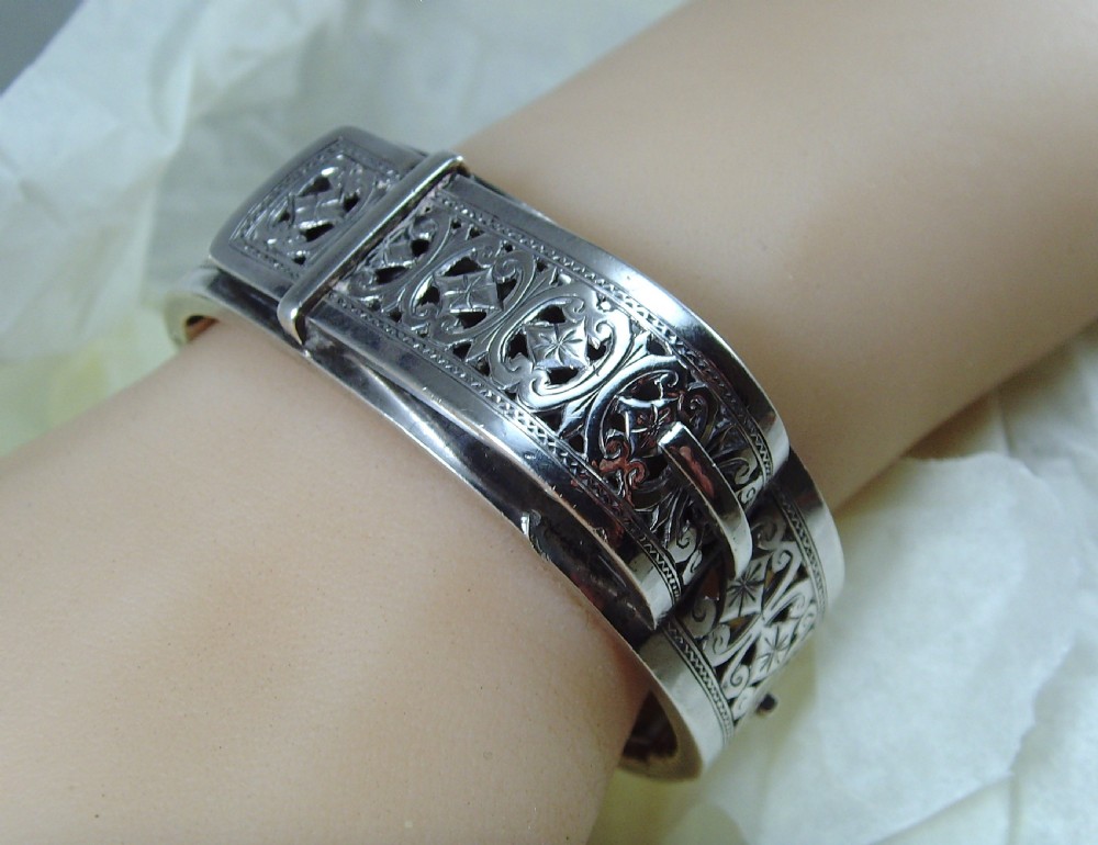 Antique Victorian aesthetic movement silver buckle bangle View V