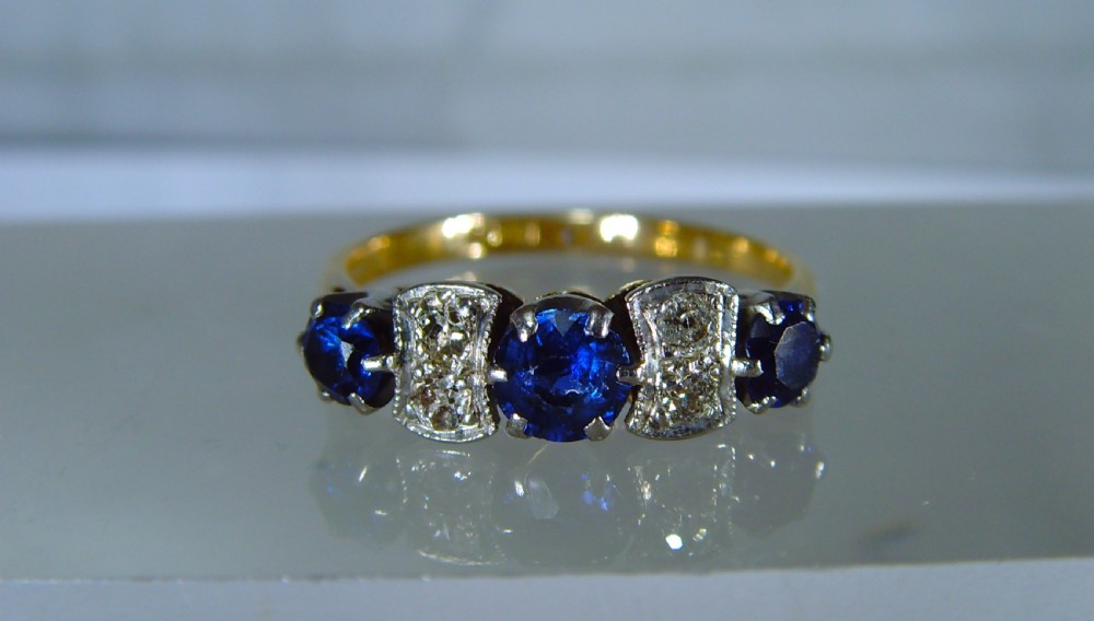 Sold to - Graham / Art Deco 18 ct Gold & Platinum Diamond and Sapphire Ring