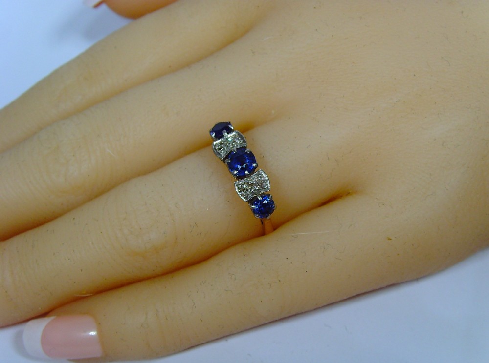 Sold to - Graham / Art Deco 18 ct Gold & Platinum Diamond and Sapphire Ring View III