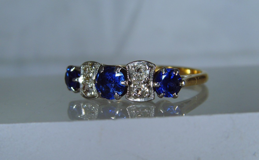 Sold to - Graham / Art Deco 18 ct Gold & Platinum Diamond and Sapphire Ring View IV
