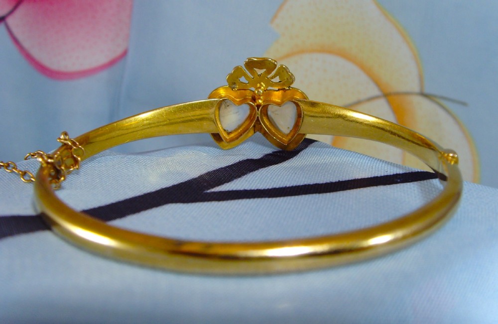 Reserved for Si Yun / Antique Victorian 15ct gold Moonstne Ruby and Pearl bangle View V