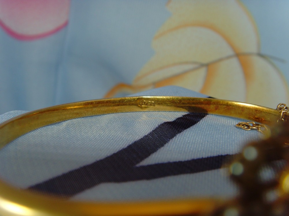 Reserved for Si Yun / Antique Victorian 15ct gold Moonstne Ruby and Pearl bangle View VII