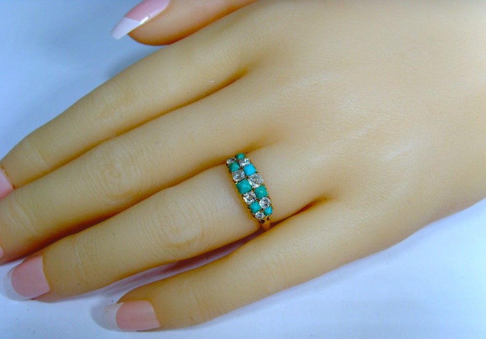 Antique Victorian Turquoise Diamond Double boat Ring View IV
