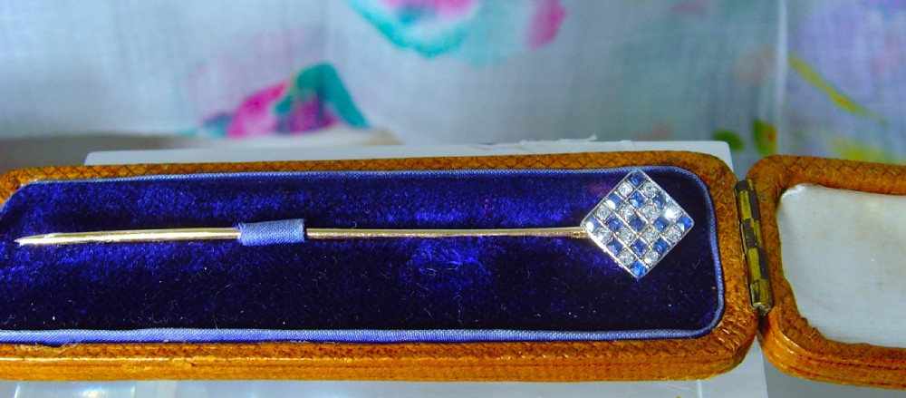Reserved for JOHN/Art Deco 18ct gold and platinum Diamond and Sapphire Stickpin View II
