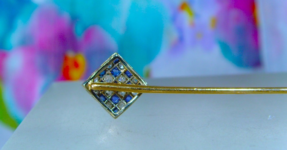 Reserved for JOHN/Art Deco 18ct gold and platinum Diamond and Sapphire Stickpin View VI