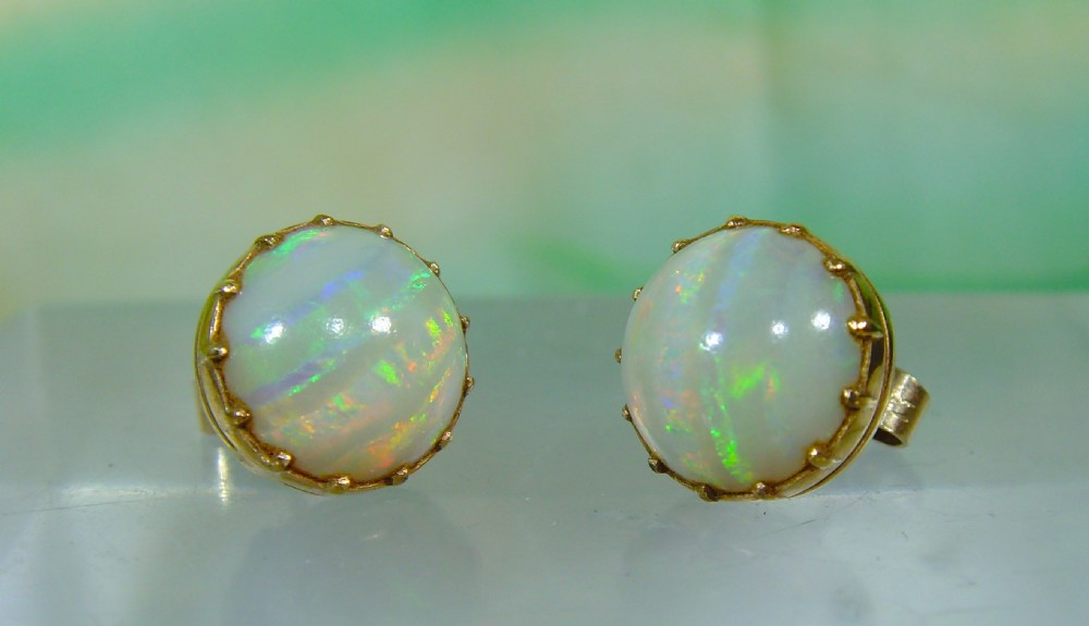 Antique Edwardian 9ct gold natural Opal Stud Earrings View II
