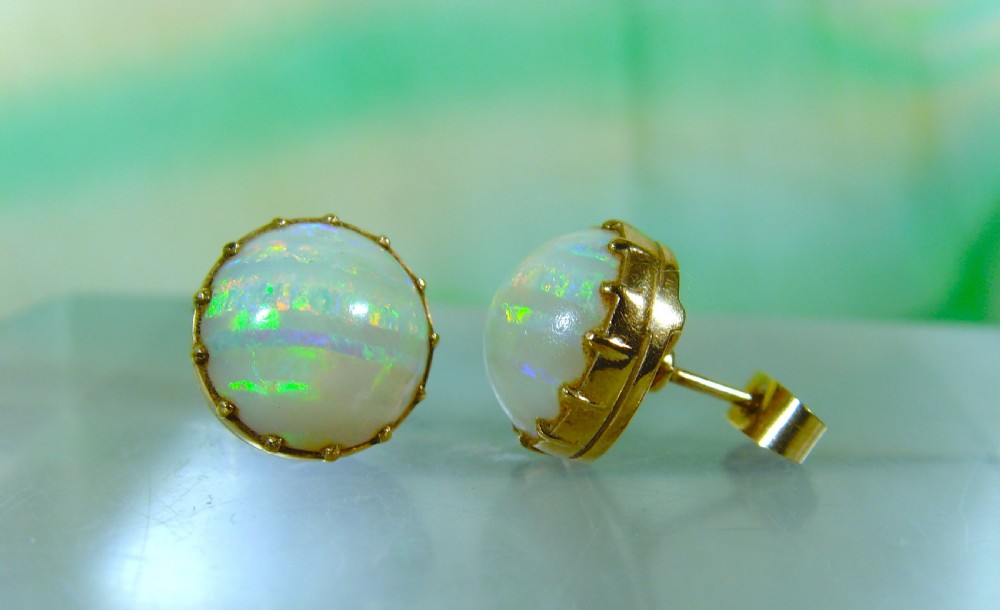 Antique Edwardian 9ct gold natural Opal Stud Earrings View III