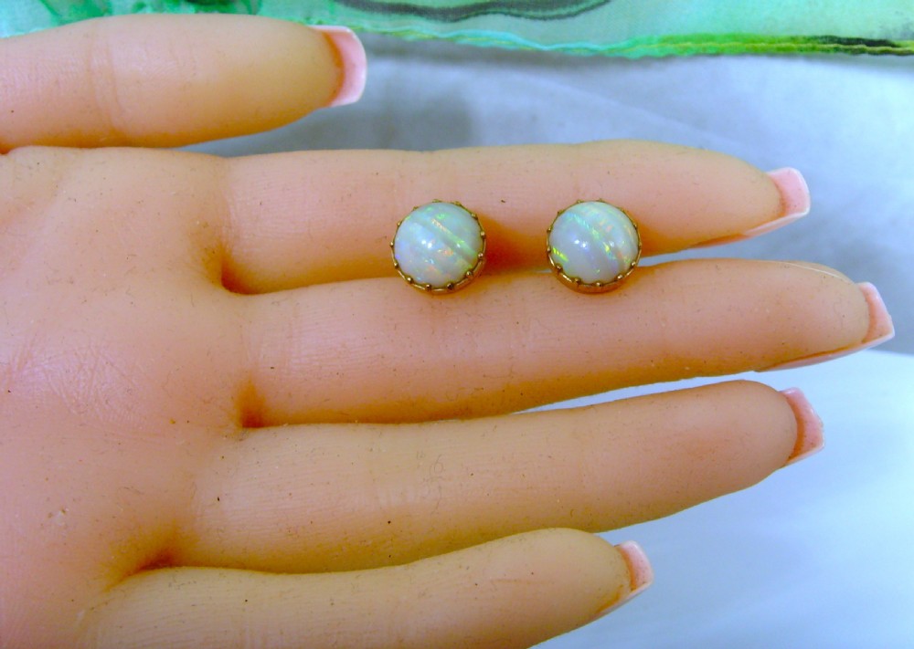Antique Edwardian 9ct gold natural Opal Stud Earrings View IV