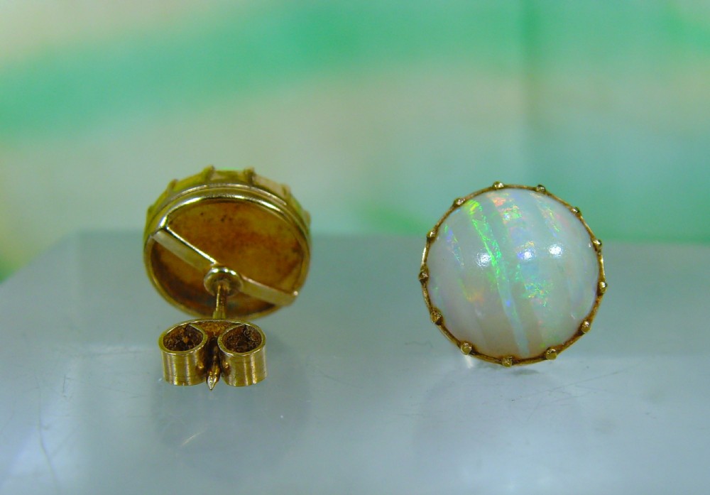 Antique Edwardian 9ct gold natural Opal Stud Earrings View V