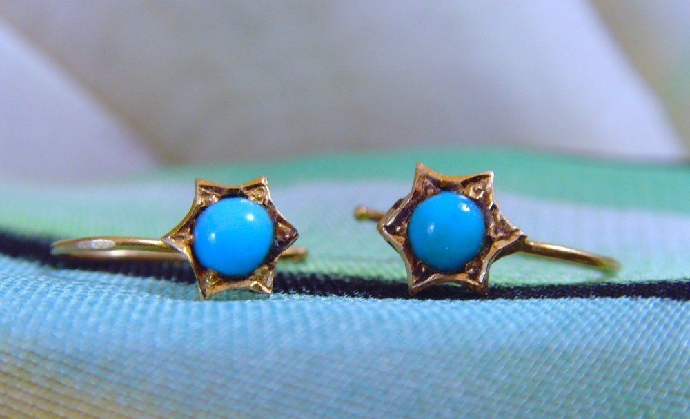 Reserved for C / Antique Edwardian pair of 15ct Turquoise small stud Earrings