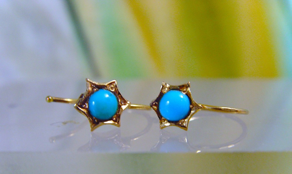 Reserved for C / Antique Edwardian pair of 15ct Turquoise small stud Earrings View II