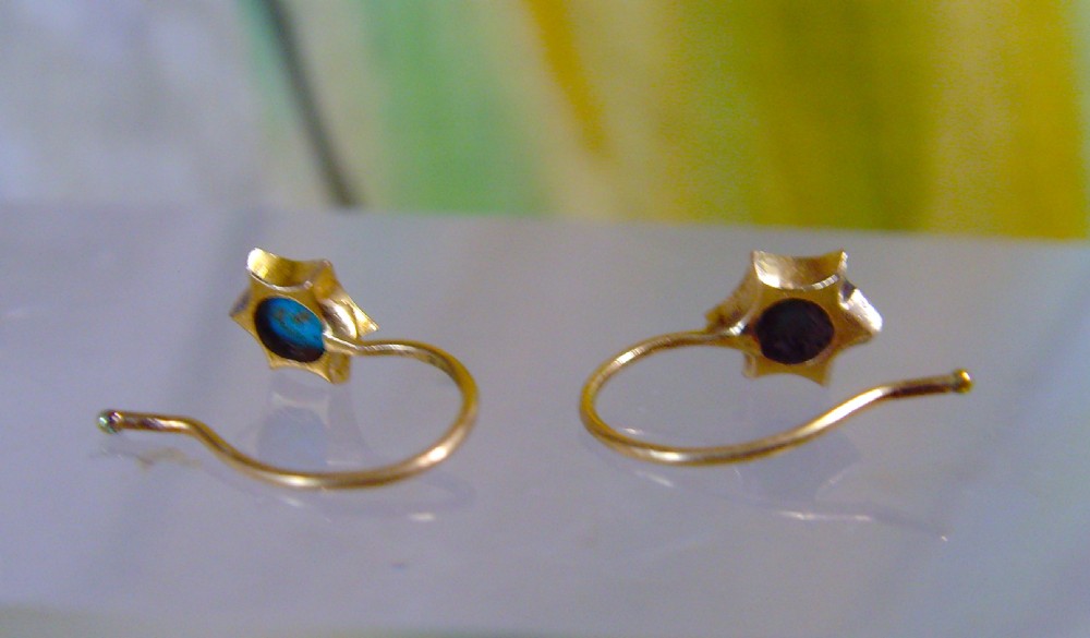Reserved for C / Antique Edwardian pair of 15ct Turquoise small stud Earrings View III
