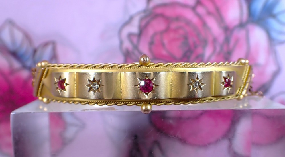 Antique Edwardian 9ct gold Ruby and diamond bangle