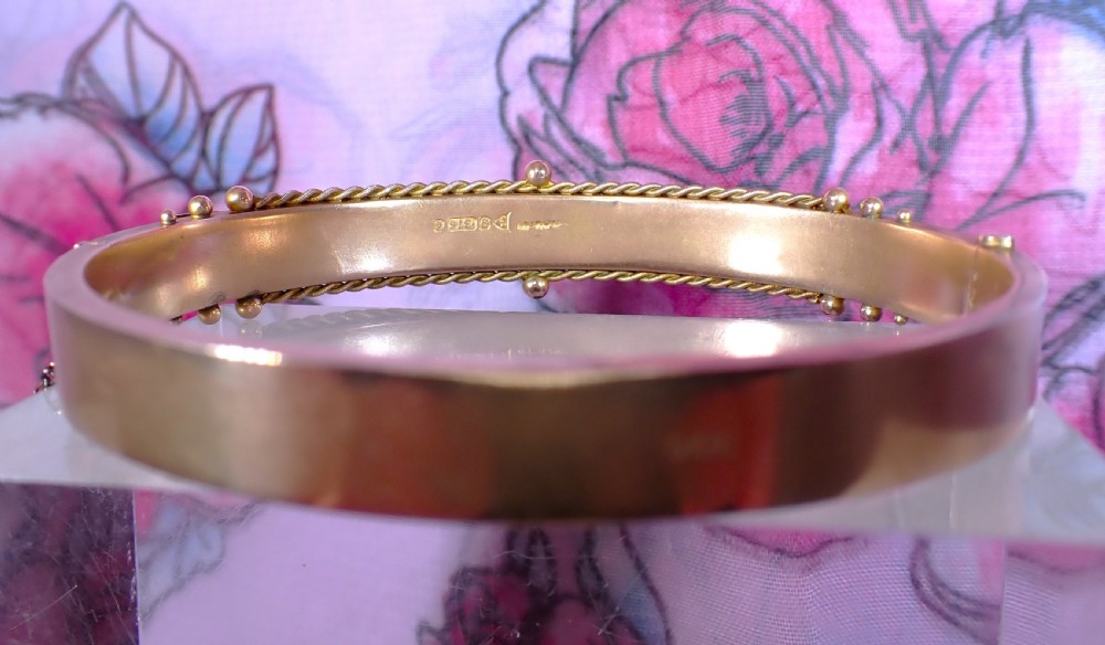 Antique Edwardian 9ct gold Ruby and diamond bangle View VIII
