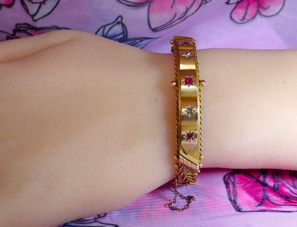Antique Edwardian 9ct gold Ruby and diamond bangle View IX