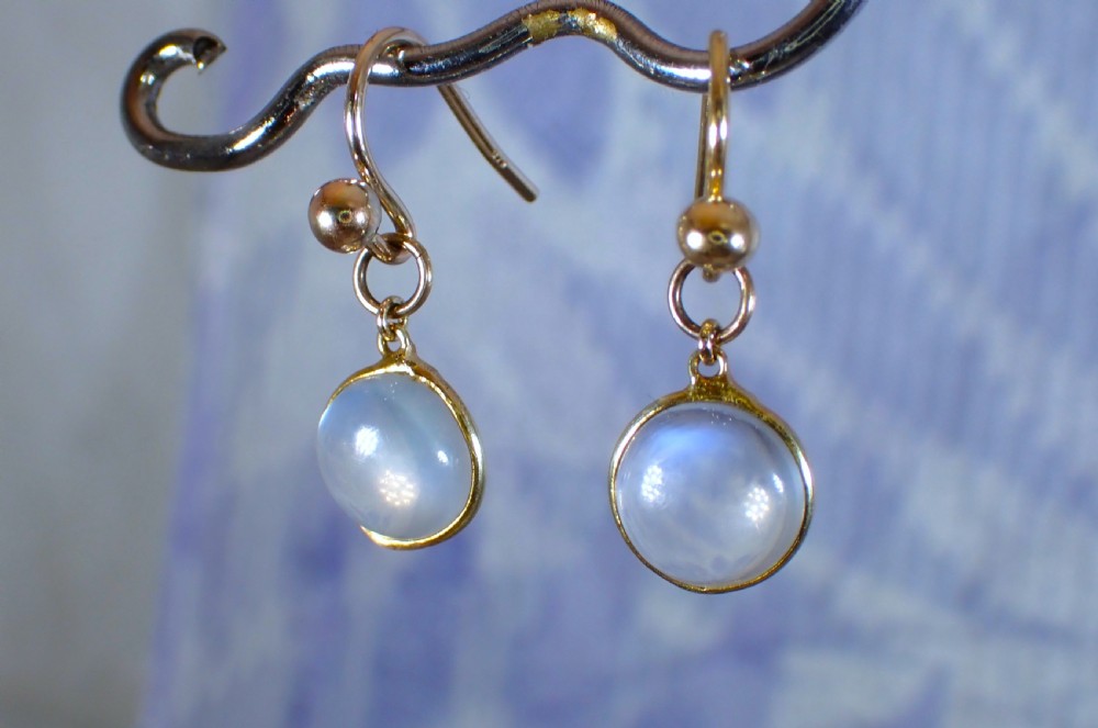 Antique Edwardian pair of 9 ct gold natural Moonstone drop Earrings View II