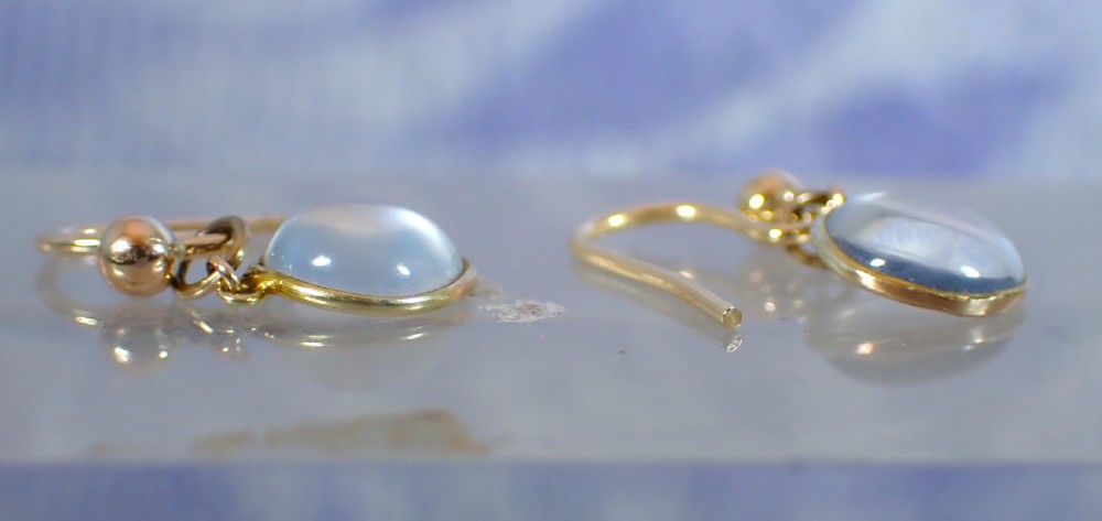 Antique Edwardian pair of 9 ct gold natural Moonstone drop Earrings View IV