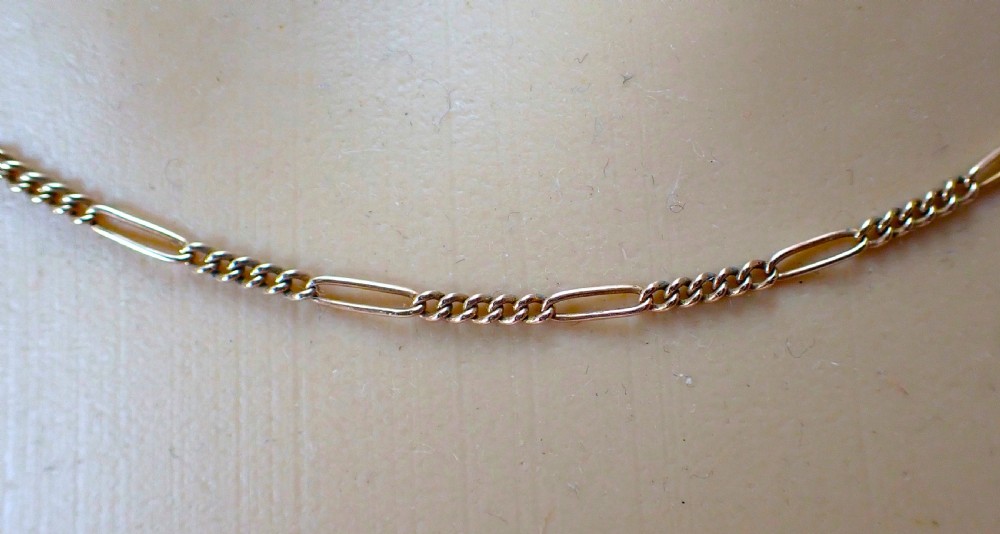 Antique  9ct rose gold Figaro link 17 inches chain View IV