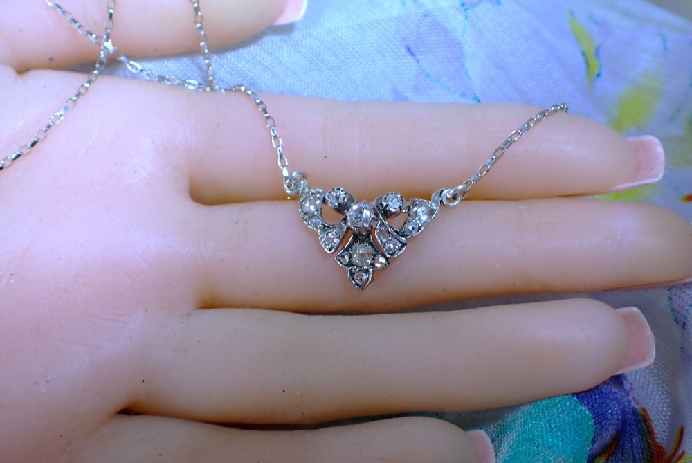 SOLD 50% Paid / Antique Victorian platinum and white gold chain diamond pendant View V