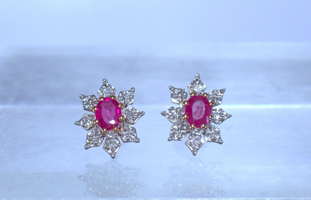 Vintage 9 ct yellow gold Ruby and Diamond cluster earrings
