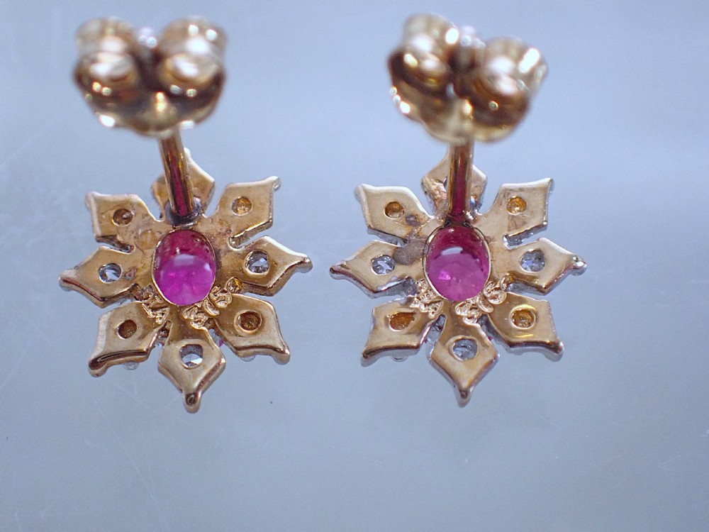 Vintage 9 ct yellow gold Ruby and Diamond cluster earrings View IV