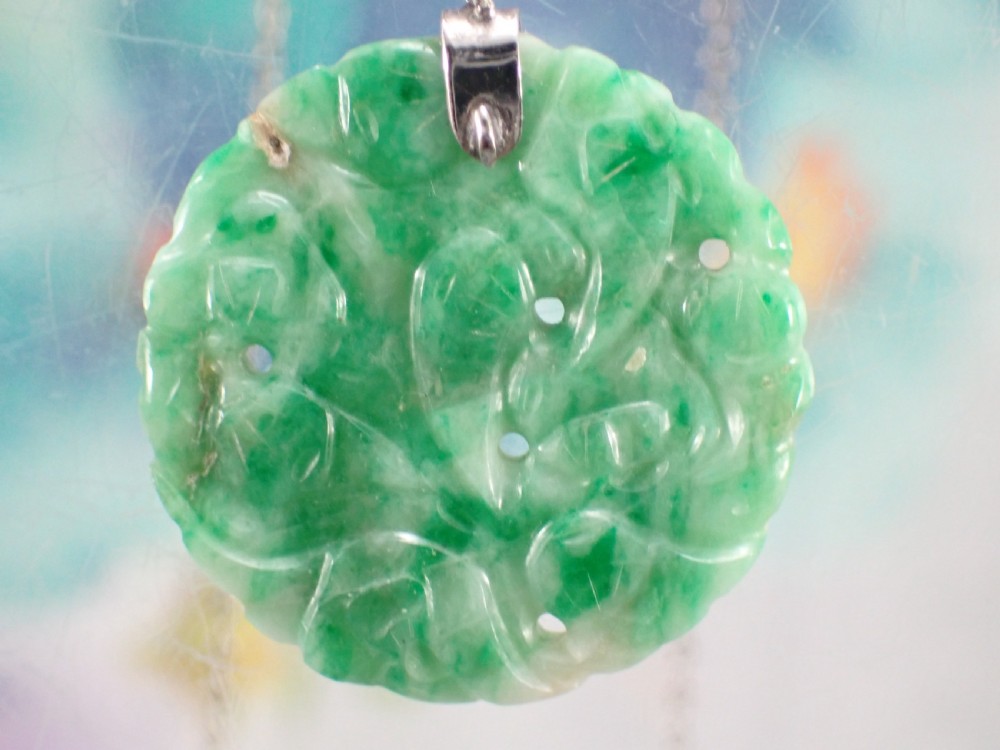 Art Deco Natural Green Jadeite Jade and diamond Pendant, View VI