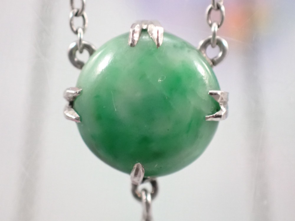 Art Deco Natural Green Jadeite Jade and diamond Pendant, View VII