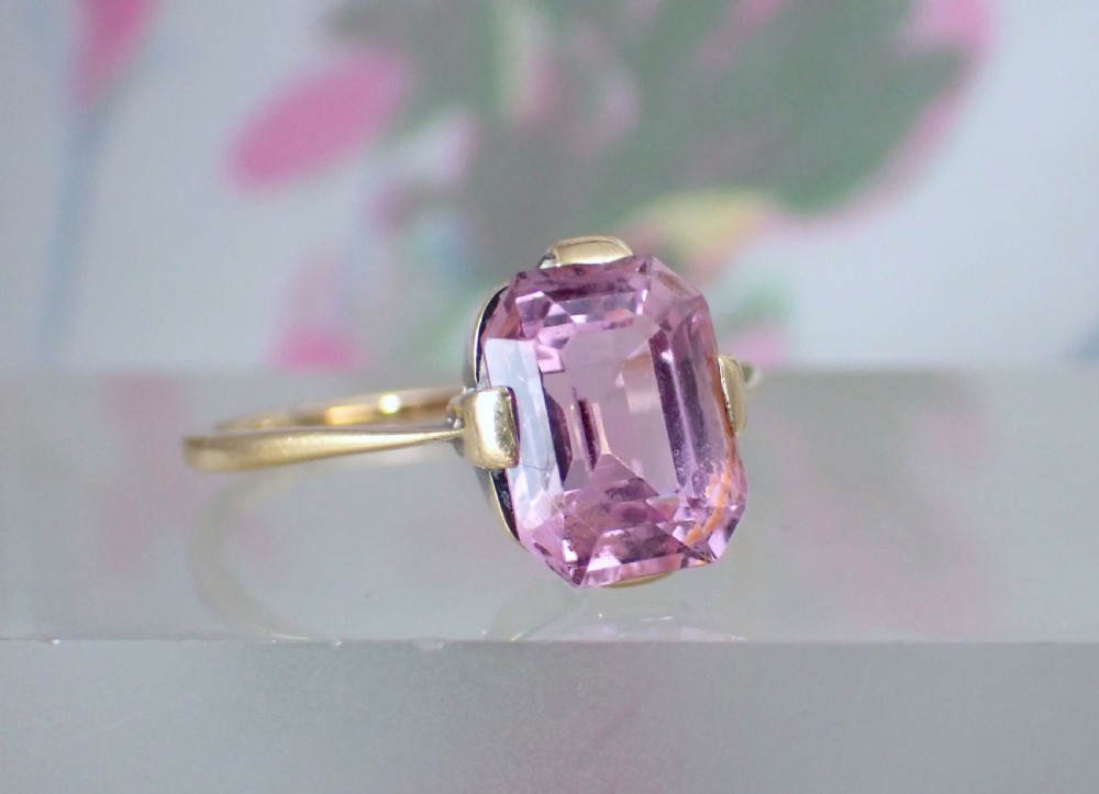 Art Deco 9ct yellow gold Pink Tourmaline ring View II