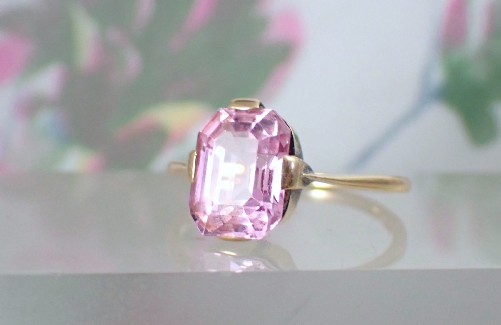 Art Deco 9ct yellow gold Pink Tourmaline ring View III