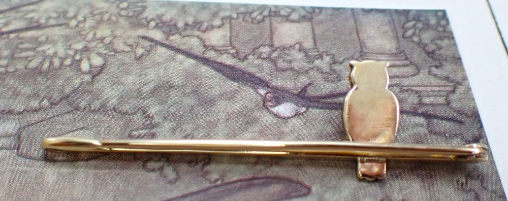 Antique Edwardian 15ct Gold natural pearl and enamel Owl brooch View III