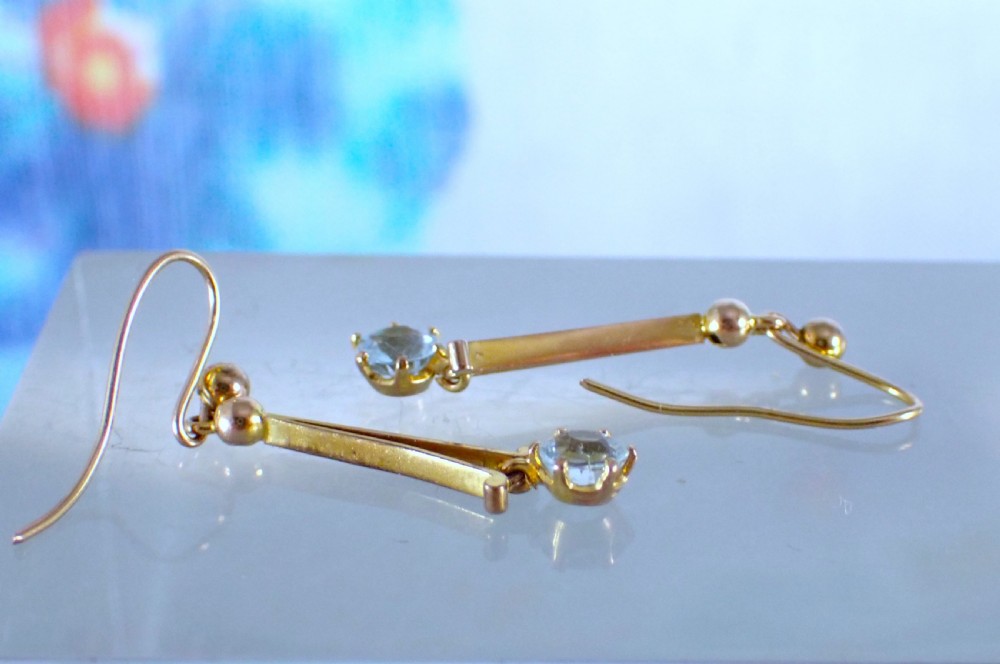 RESERVED FOR LINDA / Antique Edwardian 9 ct Gold Aquamarine drop earrings View III