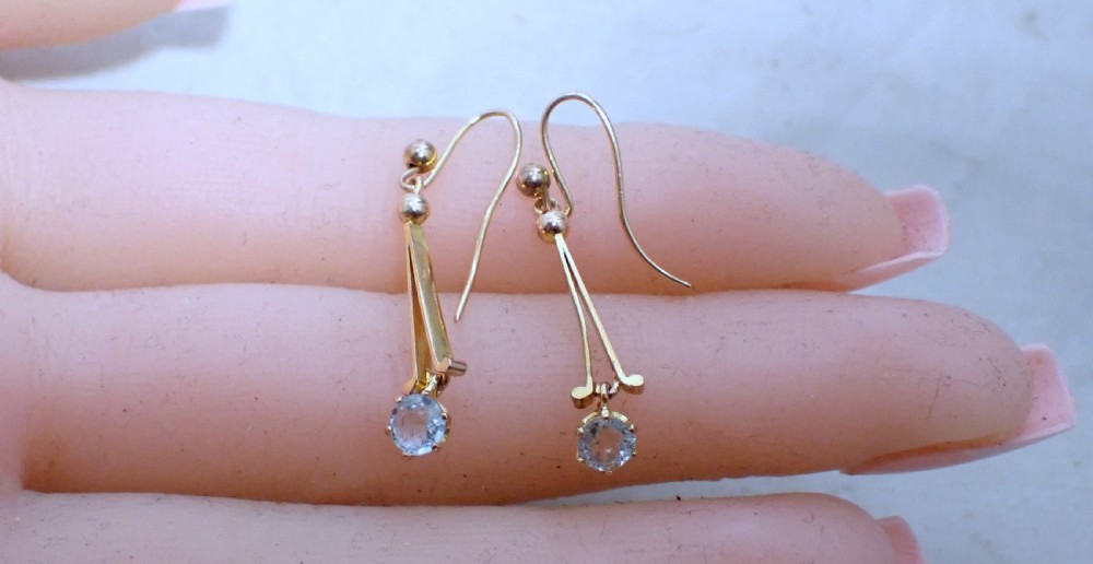 RESERVED FOR LINDA / Antique Edwardian 9 ct Gold Aquamarine drop earrings View VI