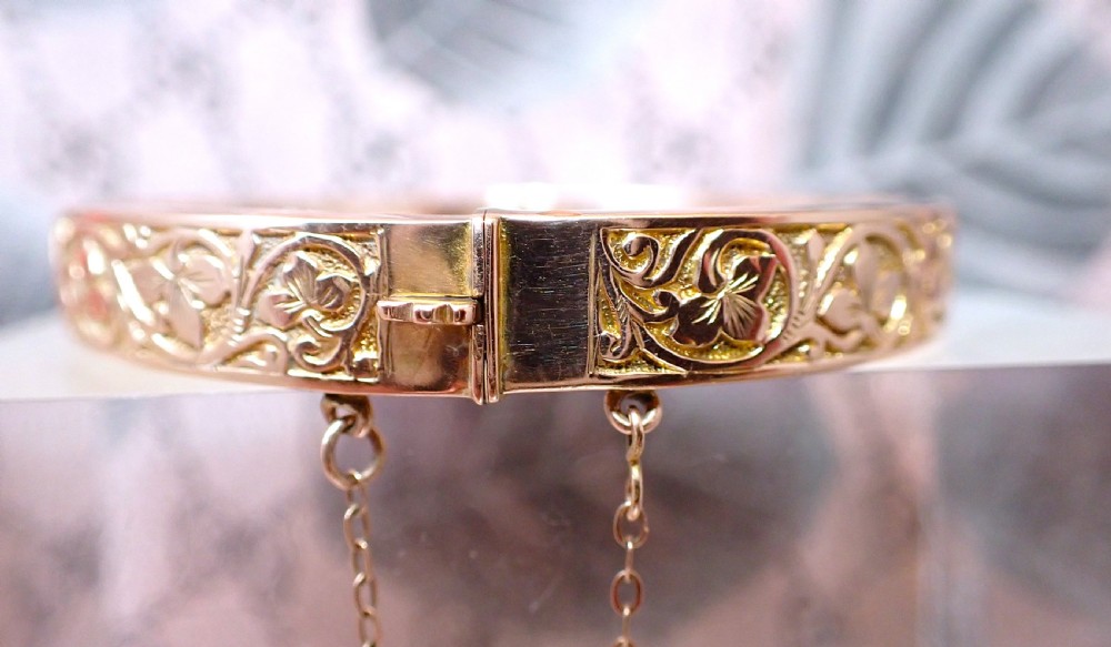 Antique Edwardian 9ct rose and yellow gold bangle View IV