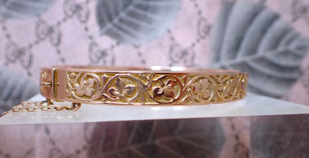 Antique Edwardian 9ct rose and yellow gold bangle View VII