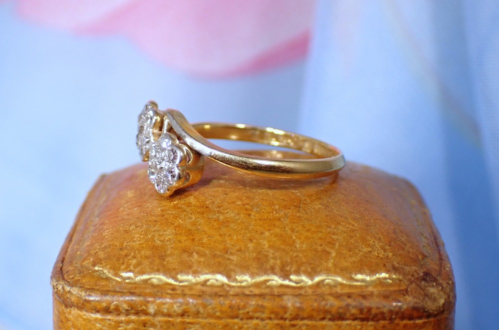 Reserved for Graham / Antique Edwardian 18ct Double Daisy / Flower cross diamond ring cluster View III