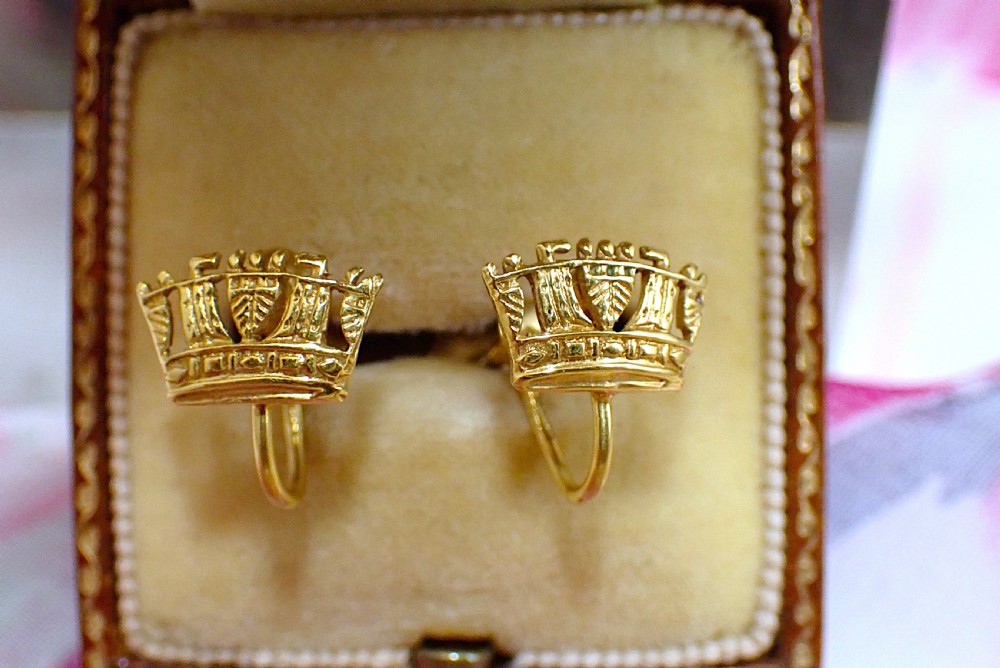 SOLD to Rupert / Antique Edwardian screw fittings Crown shape earrings