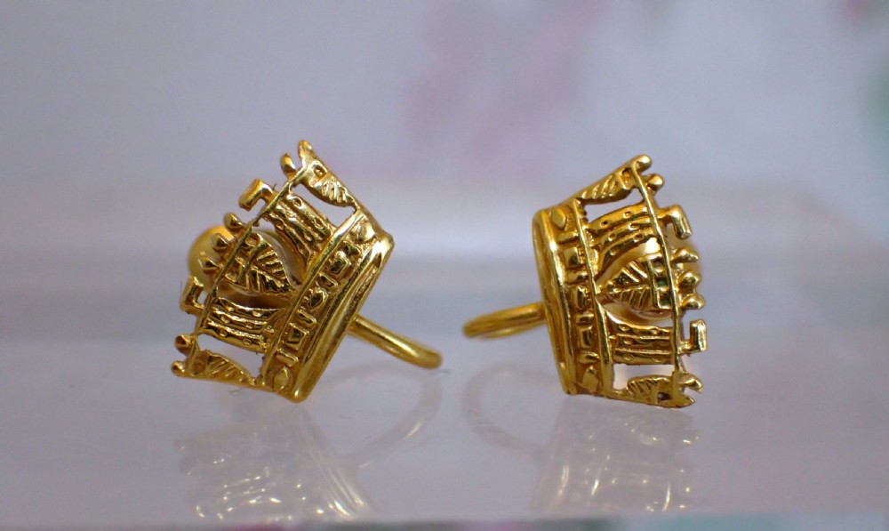 SOLD to Rupert / Antique Edwardian screw fittings Crown shape earrings View II