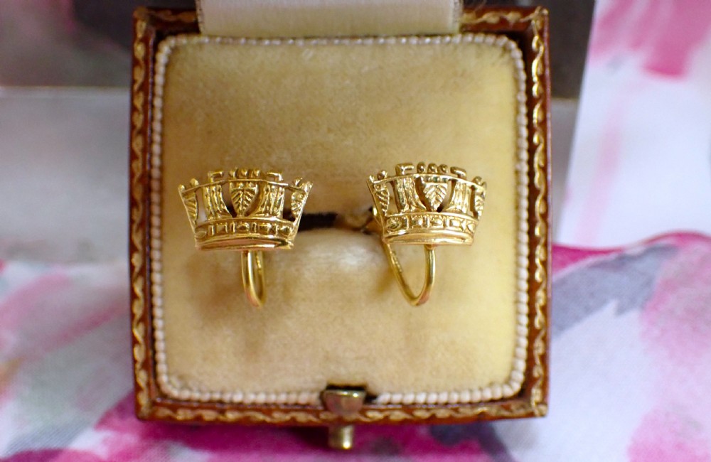 SOLD to Rupert / Antique Edwardian screw fittings Crown shape earrings View III