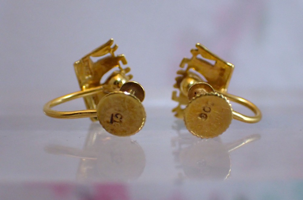SOLD to Rupert / Antique Edwardian screw fittings Crown shape earrings View IV